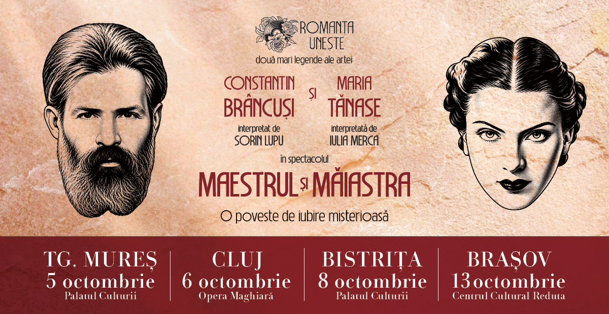 MAESTRUL ȘI MĂIASTRA: Târgu-Mureș 5 octombrie (Palatul Culturii), Cluj 6 octombrie (Opera Maghiară), Bistrița 8 octombrie (Palatul Culturii), Brașov 13 octombrie (Centrul Cultural Reduta)